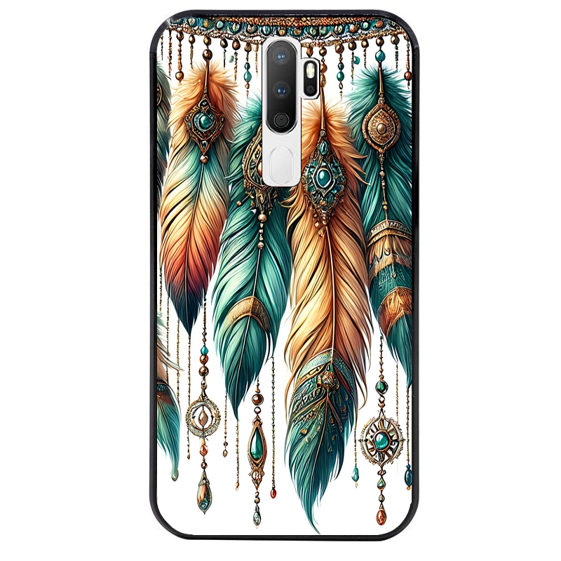 Coque noire taperso pour OPPO A5 A9 2020 avec motif plumes et bijoux protection antichoc personnalisée