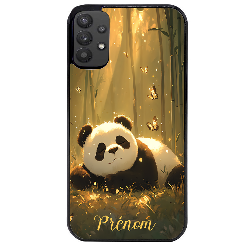 Coque noire taperso pour galaxy A22 A32 A52 A52S 4G 5G  avec motif panda et papillon personnalisee protection antichoc personnalisée
