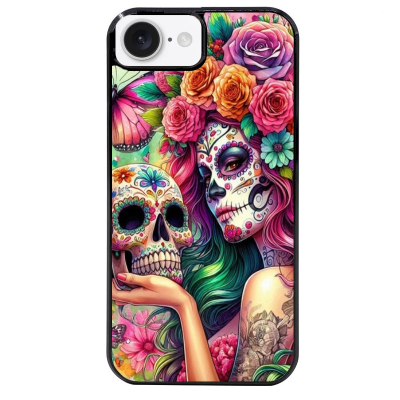 Coque noire taperso pour Iphone 17 17E AIR MAX PRO avec motif tete de mort calavera skull protection antichoc personnalisée