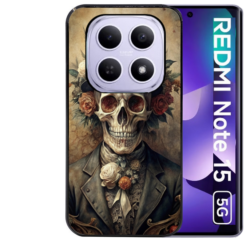 Coque noire taperso pour Redmi Note 15 et PRO PLUS 4G 5G avec motif tete de mort chapeau protection antichoc personnalisée
