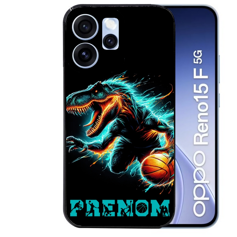Coque noire taperso pour OPPO Reno 15 et F FS 5G avec motif basket et dino personnalisee protection antichoc personnalisée