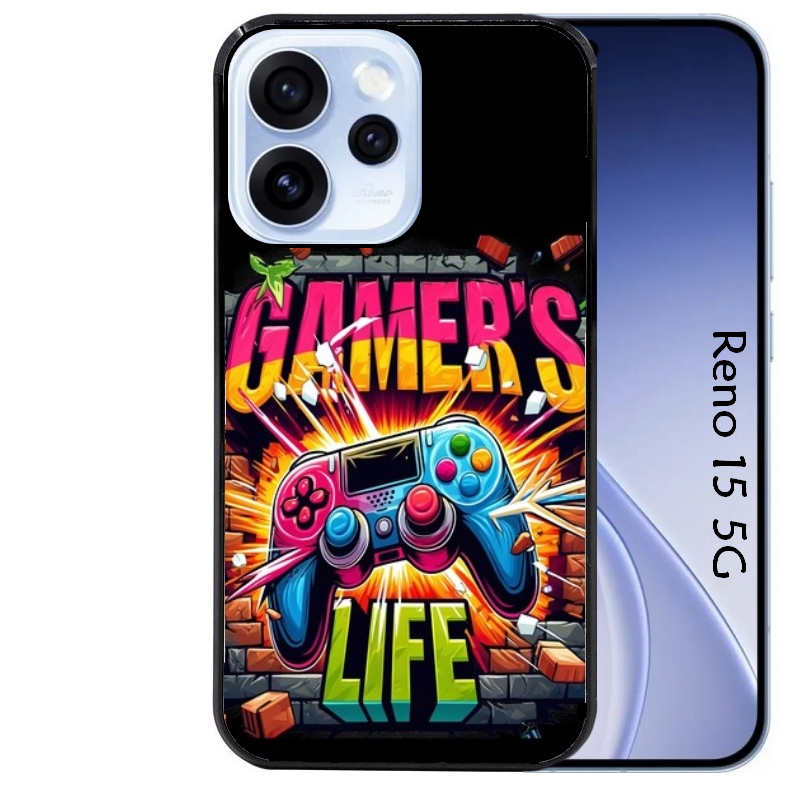 Coque noire taperso pour OPPO Reno 15 et F FS 5G avec motif gamer life protection antichoc personnalisée
