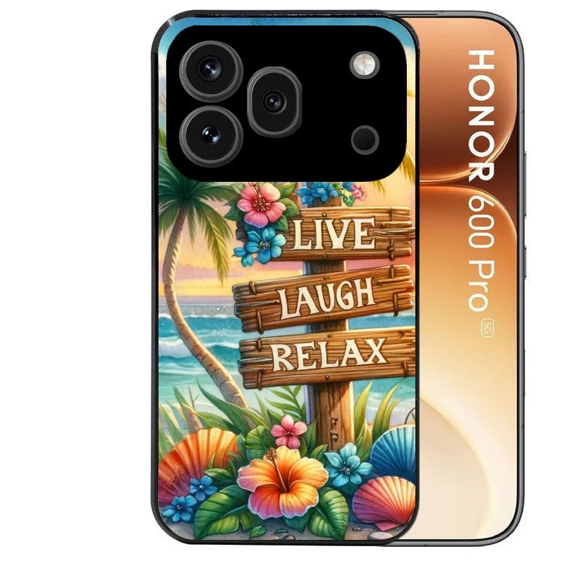 Coque noire taperso pour Honor 600 et 600 PRO avec motif tropical vacances protection antichoc personnalisée