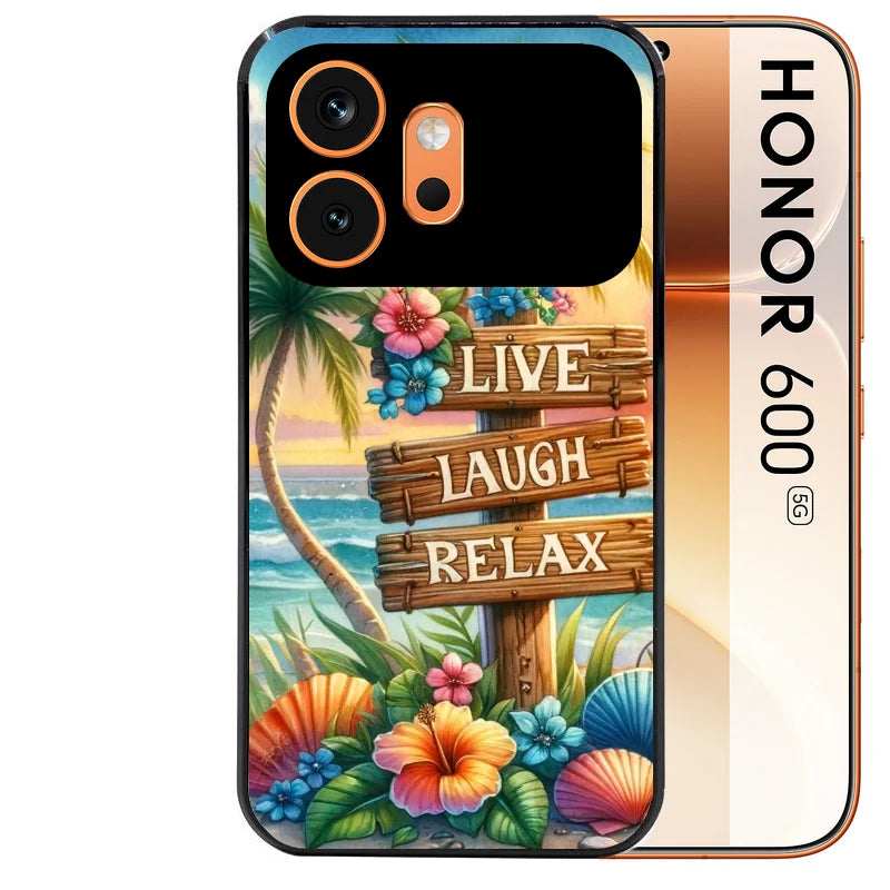 Coque noire taperso pour Honor 600 et 600 PRO avec motif tropical vacances protection antichoc personnalisée