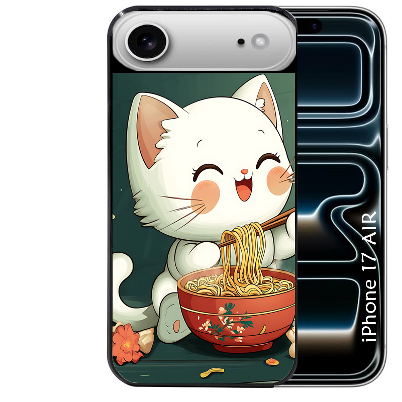 Coque noire taperso pour Iphone 17 17E AIR MAX PRO avec motif chat ramen nuage protection antichoc personnalisée