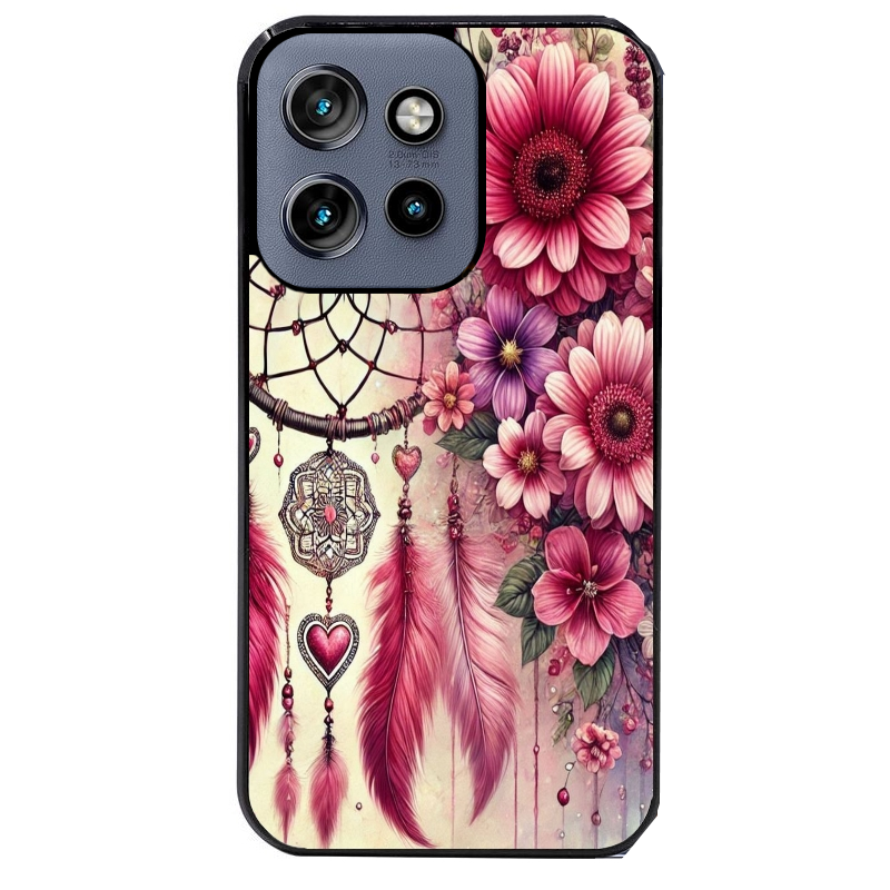 Coque noire taperso pour Moto Edge 60 et Neo Fusion Pro avec motif dreamcatcher et coeur protection antichoc personnalisée