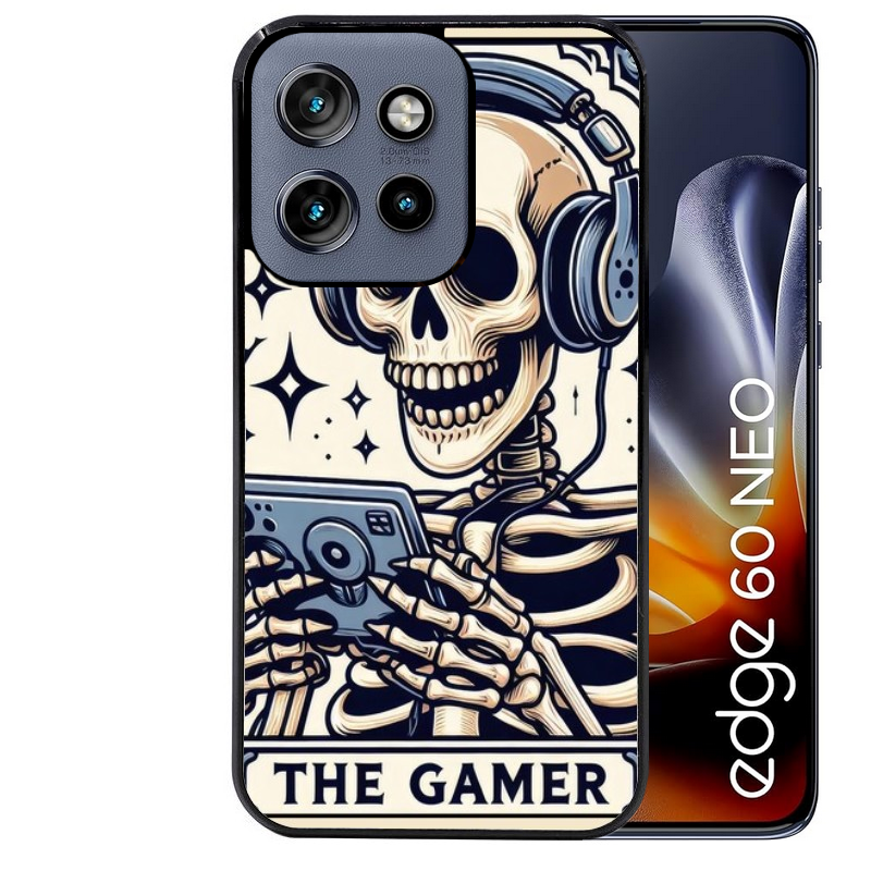 Coque noire taperso pour Moto Edge 60 et Neo Fusion Pro avec motif mort gamer protection antichoc personnalisée