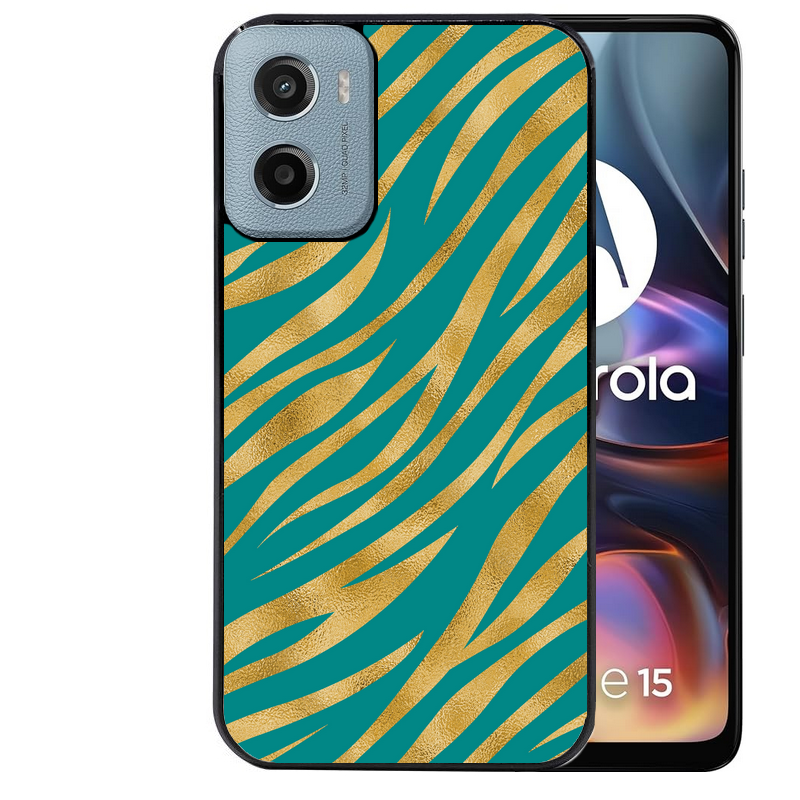 Coque noire taperso pour Moto E13 E14 E15 avec motif zebre vert protection antichoc personnalisée
