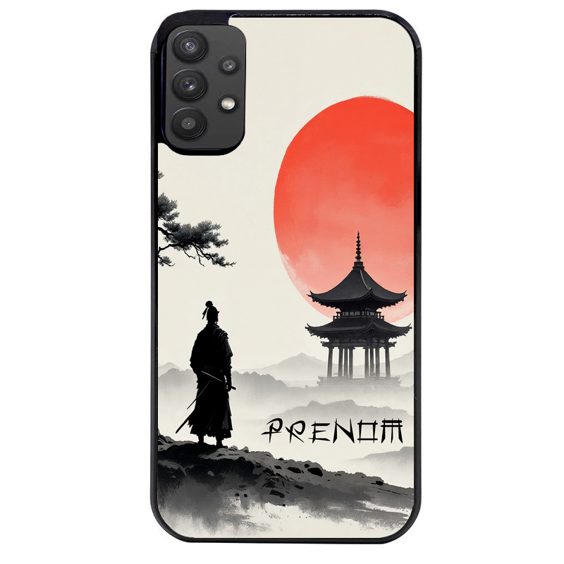 Coque noire taperso pour galaxy A22 A32 A52 A52S 4G 5G  avec motif samourai et temple personnalisee protection antichoc personnalisée