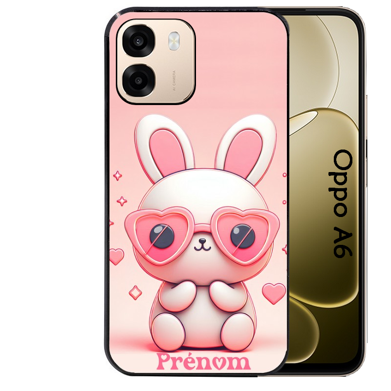 Coque noire taperso pour OPPO A6 A6X 4G et 5G avec motif lapin lunettes personnalisee protection antichoc personnalisée