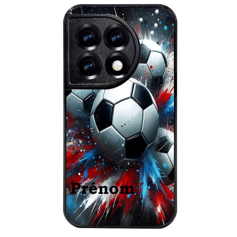 Coque noire taperso pour OnePlus 11 et 12 avec motif foot tricolore personnalisee protection antichoc personnalisée