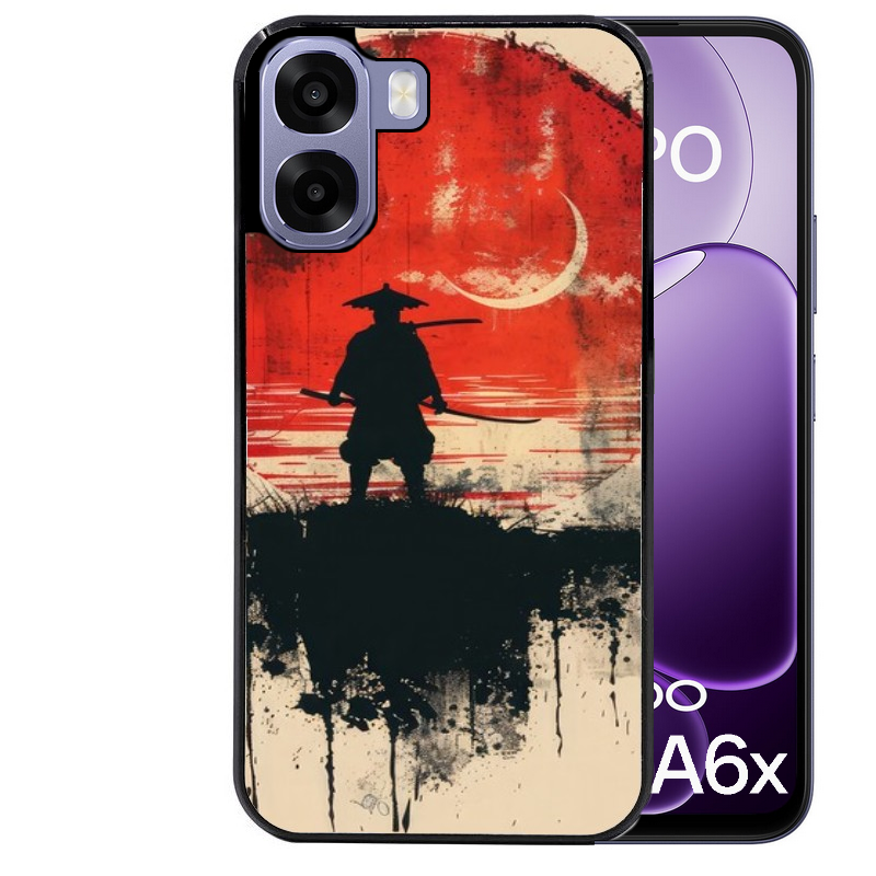 Coque noire taperso pour OPPO A6 A6X 4G et 5G avec motif samourai rouge protection antichoc personnalisée