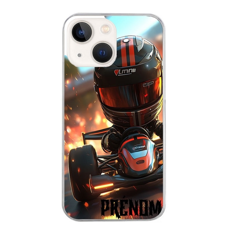 Coque taperso pour Iphone 13 et PRO MINI PRO MAX avec motif karting f1 personnalisee protection antichoc personnalisée
