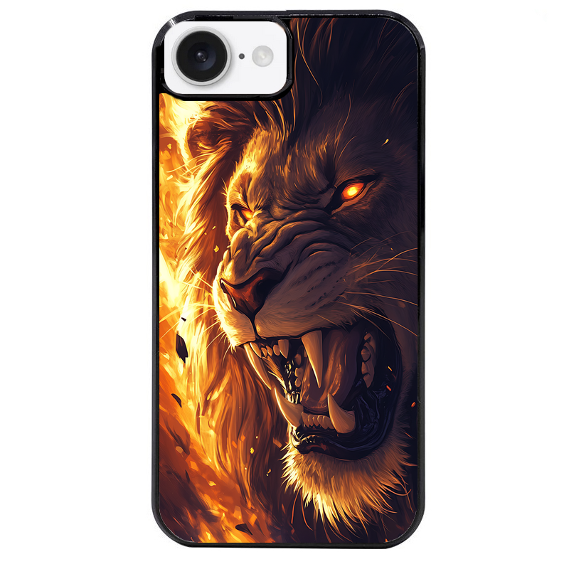 Coque noire taperso pour Iphone 16 16E PLUS MAX PRO avec motif lion flamme protection antichoc personnalisée