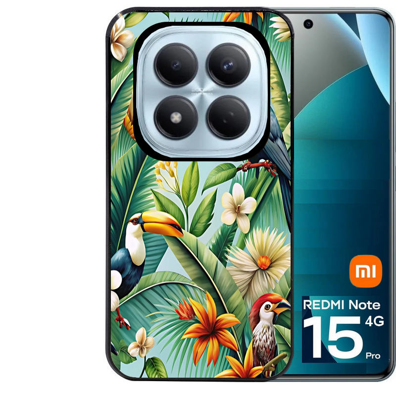 Coque noire taperso pour Redmi Note 15 et PRO PLUS 4G 5G avec motif perroquet tropical protection antichoc personnalisée