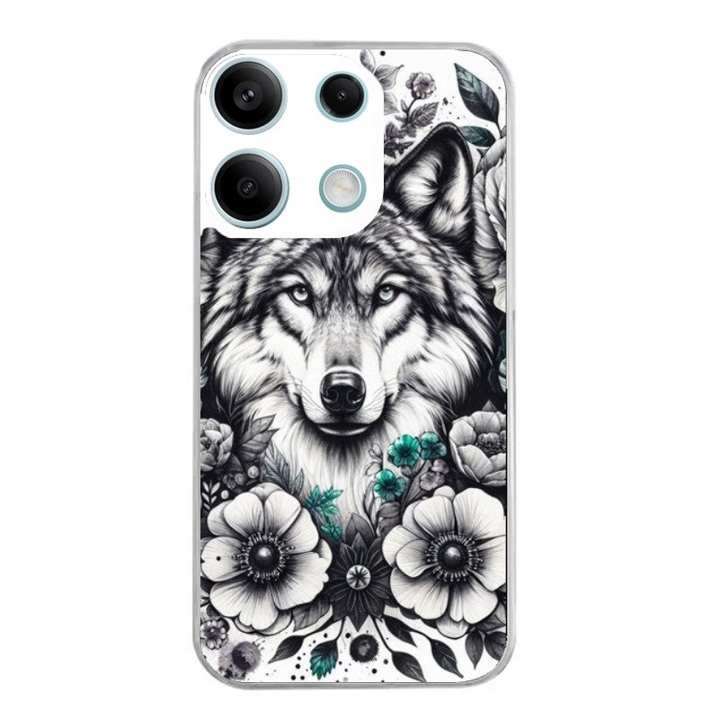 Coque taperso pour POCO X6 5G avec motif loup et fleur protection antichoc personnalisée