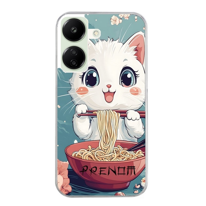Coque taperso pour POCO C65 4G avec motif chat ramen cerisier protection antichoc personnalisée