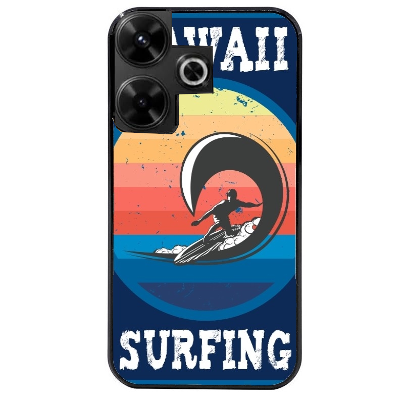 Coque noire taperso pour Redmi 13 4G avec motif hawaii et surf protection antichoc personnalisée