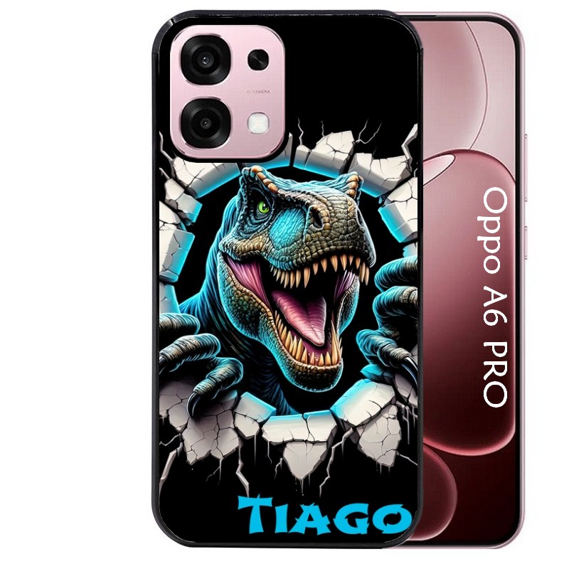 Coque noire taperso pour OPPO A6 PRO 4G et 5G avec motif dino t rex personnalisee protection antichoc personnalisée