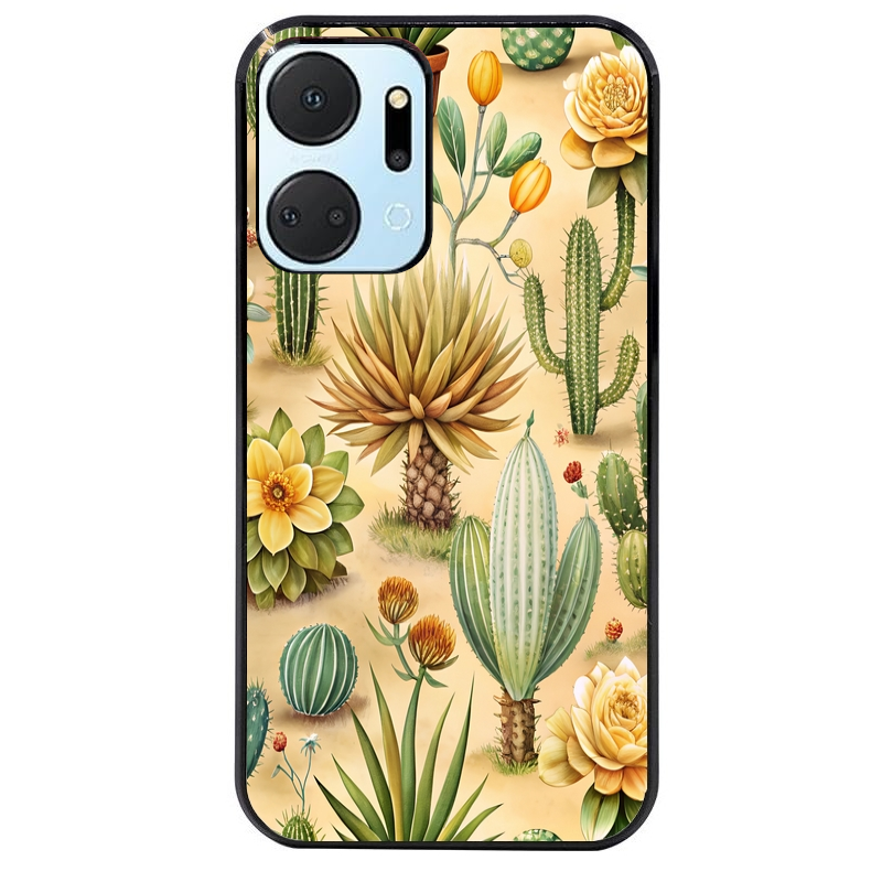 Coque noire taperso pour Honor X7A avec motif cactus et succulent protection antichoc personnalisée