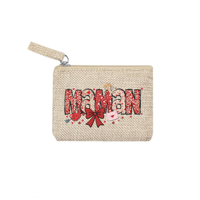 Pochette maman coeur personnalisée en jute et doré en jute et doré
