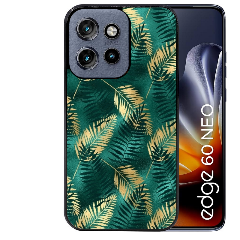 Coque noire taperso pour Moto Edge 60 et Neo Fusion Pro avec motif palmier vert protection antichoc personnalisée