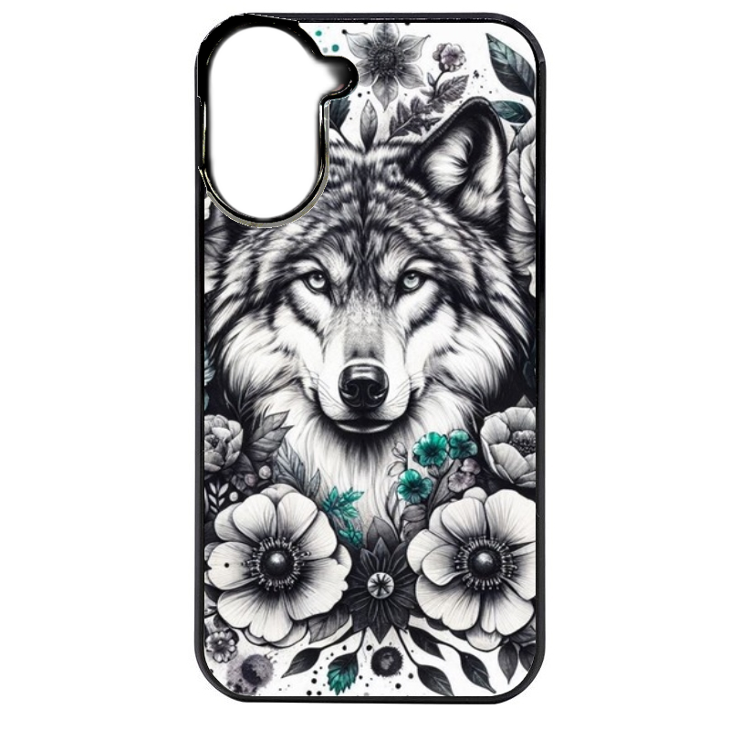 Coque noire taperso pour POCO C71 4G avec motif loup et fleur protection antichoc personnalisée