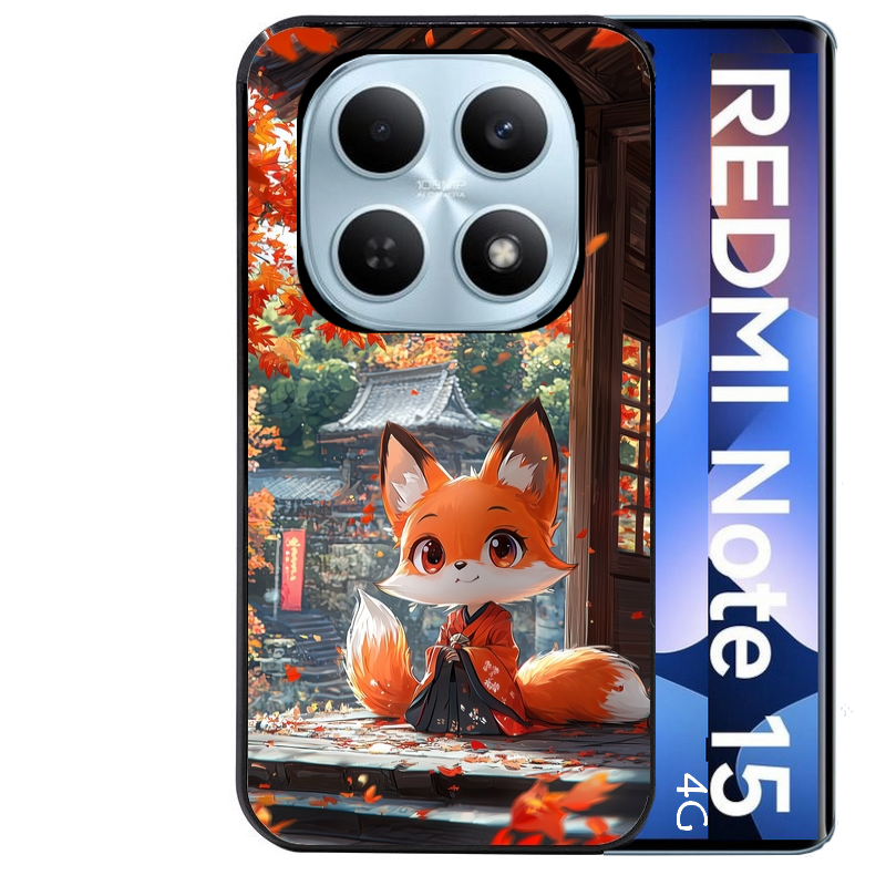 Coque noire taperso pour Redmi Note 15 et PRO PLUS 4G 5G avec motif renard et fox anime protection antichoc personnalisée