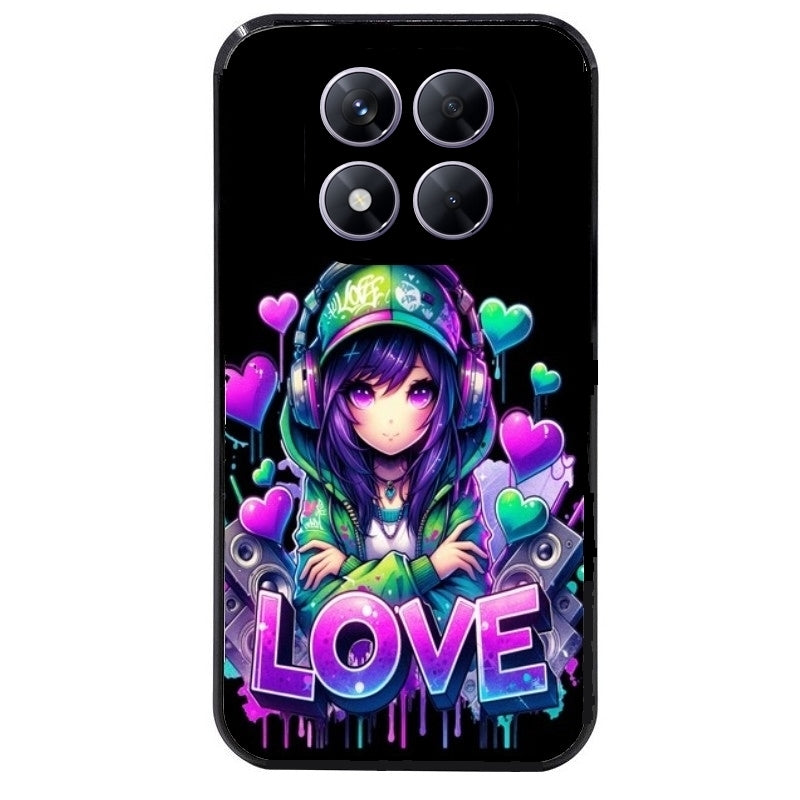 Coque noire taperso pour Redmi Note 14 et PRO PLUS 4G 5G avec motif anime manga et love protection antichoc personnalisée