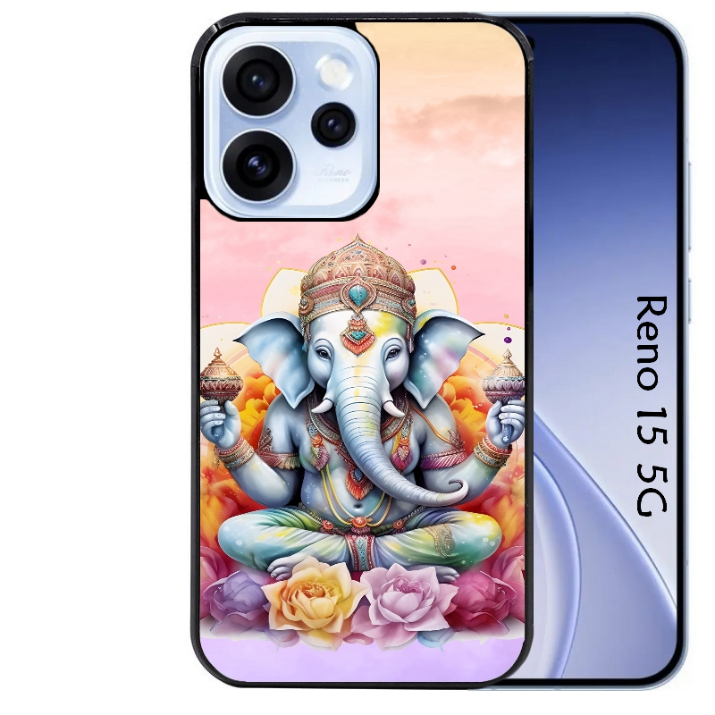 Coque noire taperso pour OPPO Reno 15 et F FS 5G avec motif elephant namaste protection antichoc personnalisée