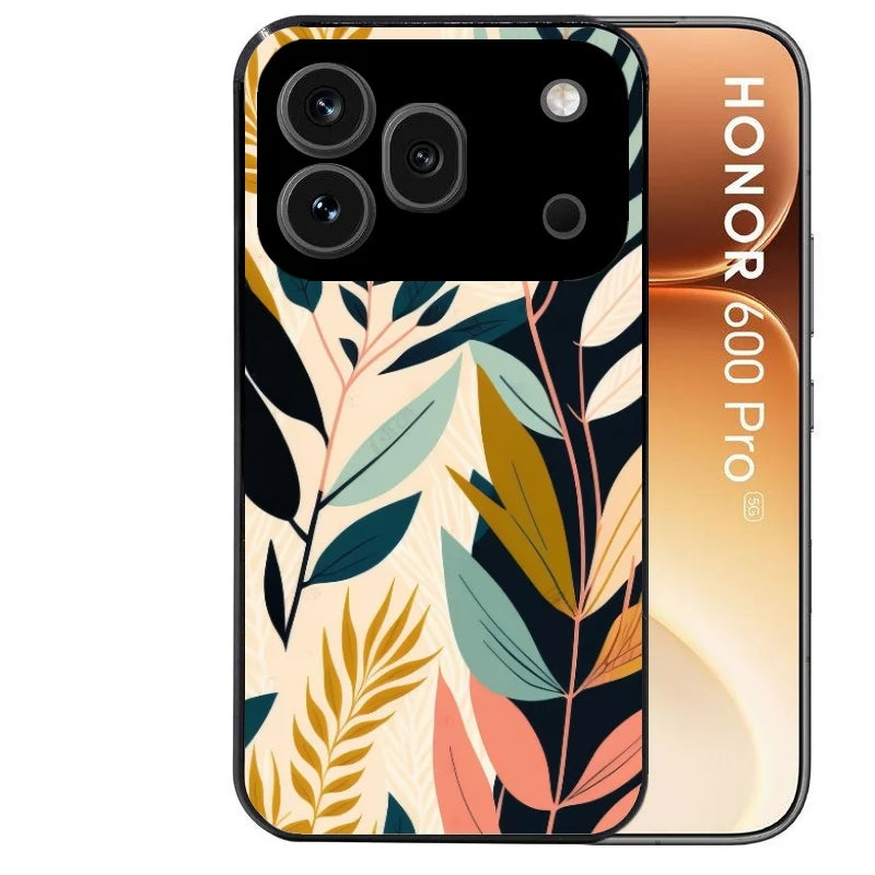 Coque noire taperso pour Honor 600 et 600 PRO avec motif vintage et fleur protection antichoc personnalisée