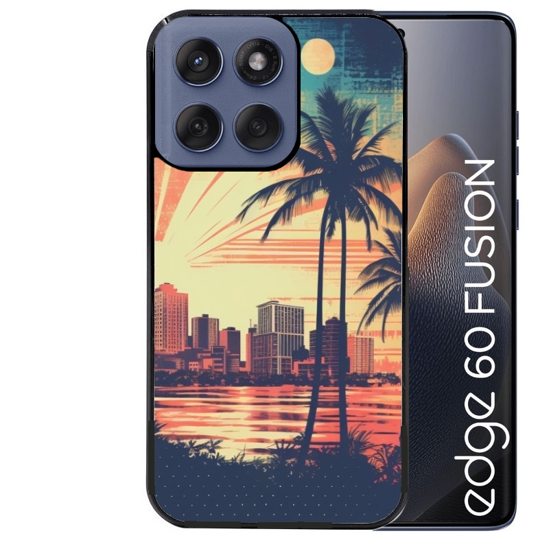 Coque noire taperso pour Moto Edge 60 et Neo Fusion Pro avec motif hawaii retro protection antichoc personnalisée