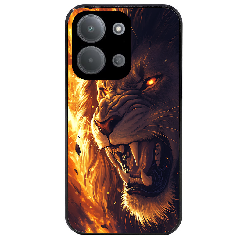 Coque noire taperso pour POCO C85 avec motif lion flamme protection antichoc personnalisée