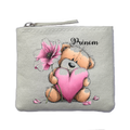 Porte monnaie personnalisé ourson fleurs ivoire en feutrine en feutrine ivoire