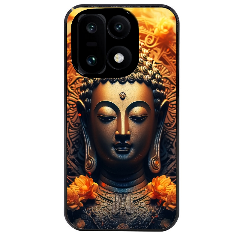 Coque noire taperso pour OnePlus 15 avec motif bouddha et fleur protection antichoc personnalisée