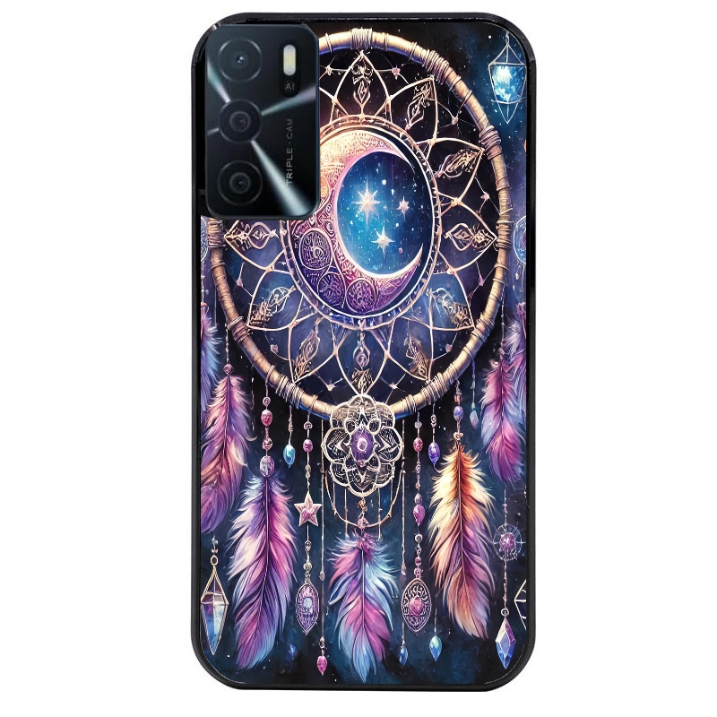Coque noire taperso pour OPPO A16 et A16S avec motif dreamcatcher et lune protection antichoc personnalisée