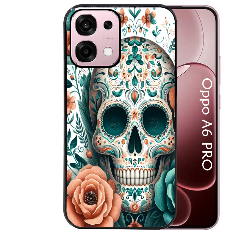 Coque noire taperso pour OPPO A6 PRO 4G et 5G avec motif mort mexicaine turquoise protection antichoc personnalisée