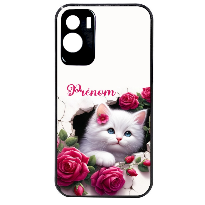 Coque noire taperso pour Honor 70 LITE 90 et LITE avec motif chat fleurs personnalisee protection antichoc personnalisée