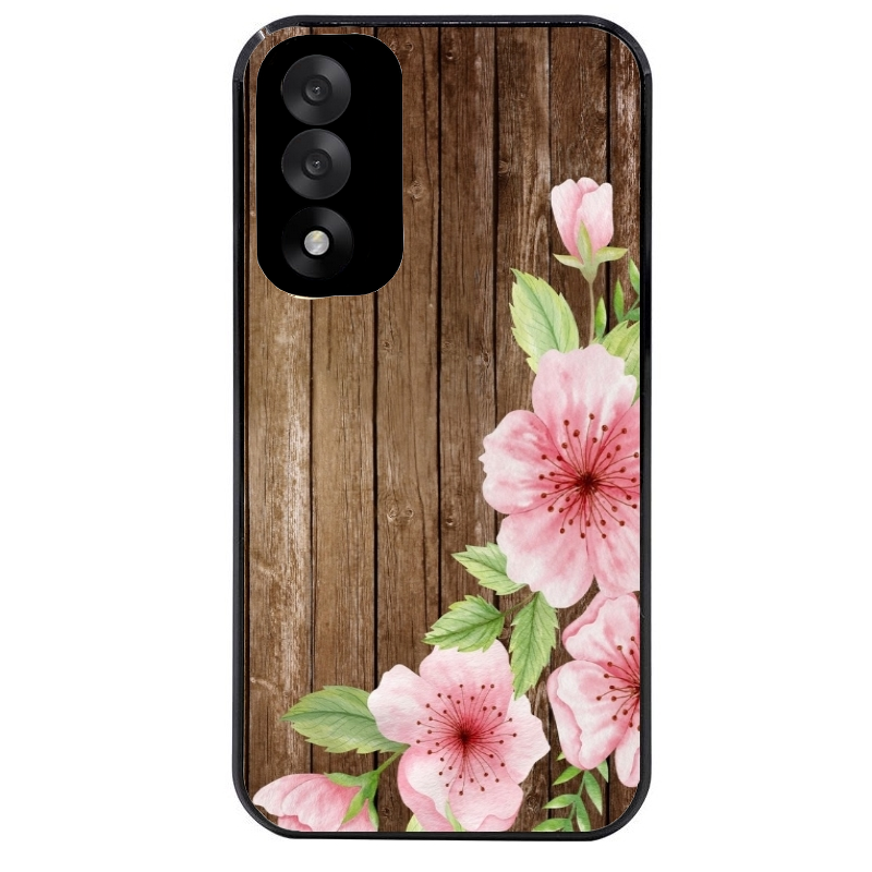 Coque noire taperso pour OnePlus Nord 5 avec motif bois avec fleur rose protection antichoc personnalisée