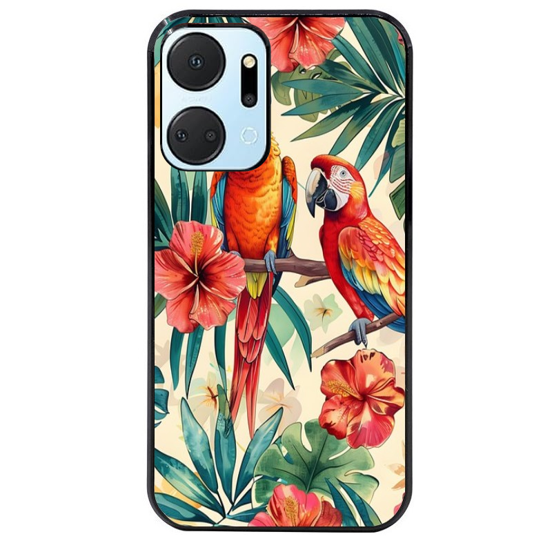 Coque noire taperso pour Honor X7A avec motif perroquet et fleurs protection antichoc personnalisée