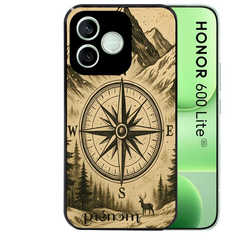 Coque noire pour Honor 600 LITE avec motif voyage et boussole protection antichoc personnalisée