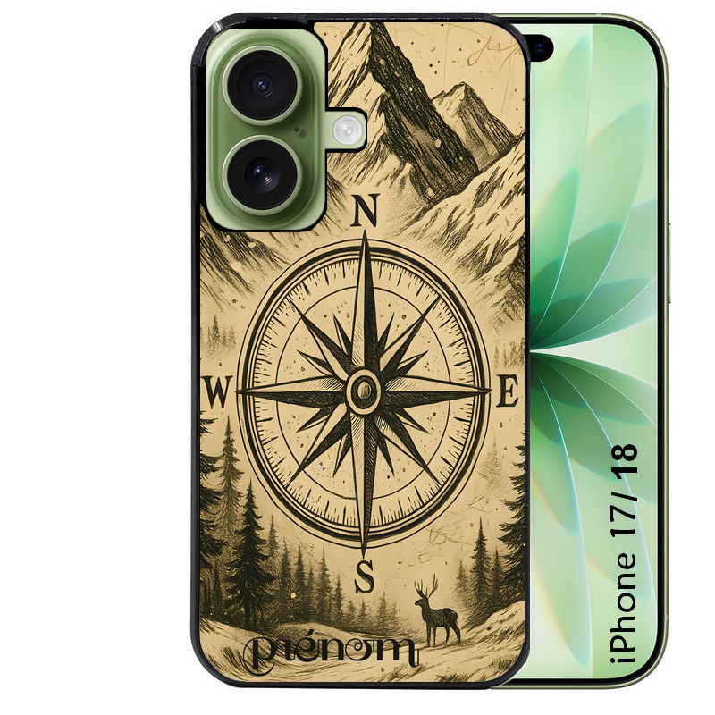 Coque pour Iphone 18 / PRO / PRO MAX / 18E personnalisée voyage et boussole