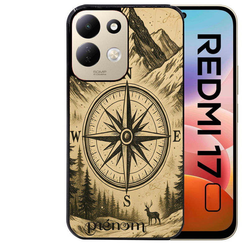 Coque pour Redmi 17 et 17C 4G 5G personnalisée voyage et boussole