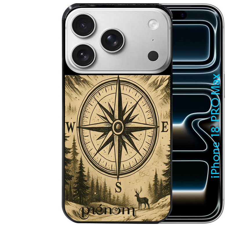 Coque pour Iphone 18 / PRO / PRO MAX / 18E personnalisée voyage et boussole