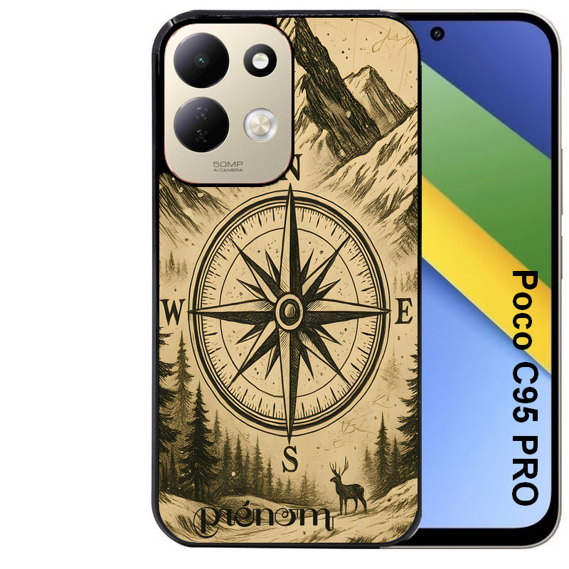 Coque pour POCO C95 PRO personnalisée voyage et boussole