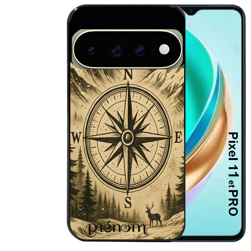 Coque pour Pixel 10 / 11 / PRO / XL personnalisée voyage et boussole