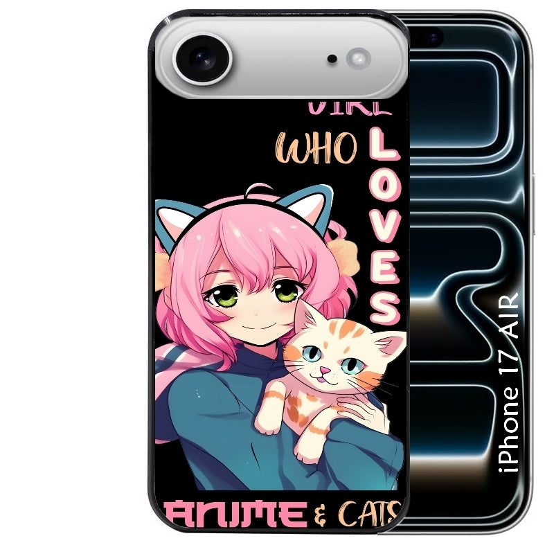 Coque noire taperso pour Iphone 17 17E AIR MAX PRO avec motif anime et chat protection antichoc personnalisée