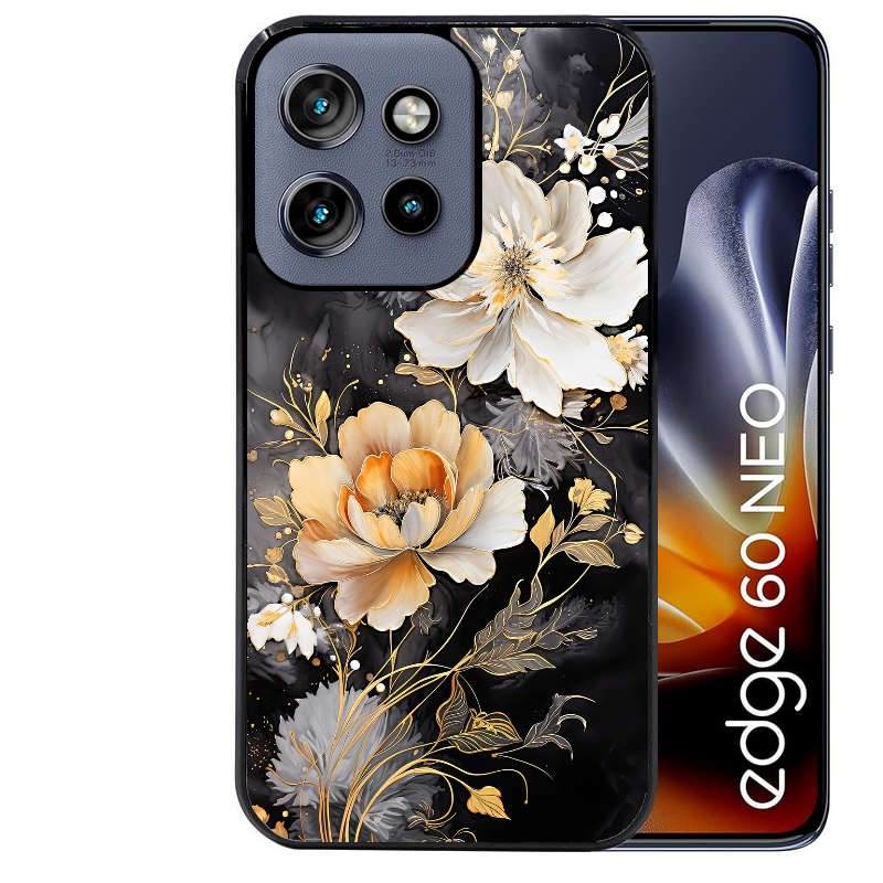Coque noire taperso pour Moto Edge 60 et Neo Fusion Pro avec motif fleur blanche protection antichoc personnalisée