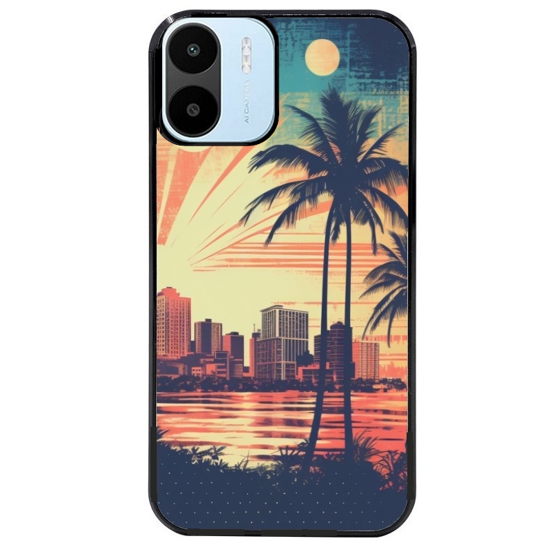 Coque noire taperso pour Redmi A1 et A2 avec motif hawaii retro protection antichoc personnalisée