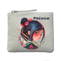 Porte monnaie personnalisé samourai anime ivoire en feutrine en feutrine ivoire